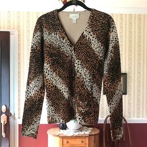 Cache Cardigan Sweater Animal Print Rhnst Eyes M